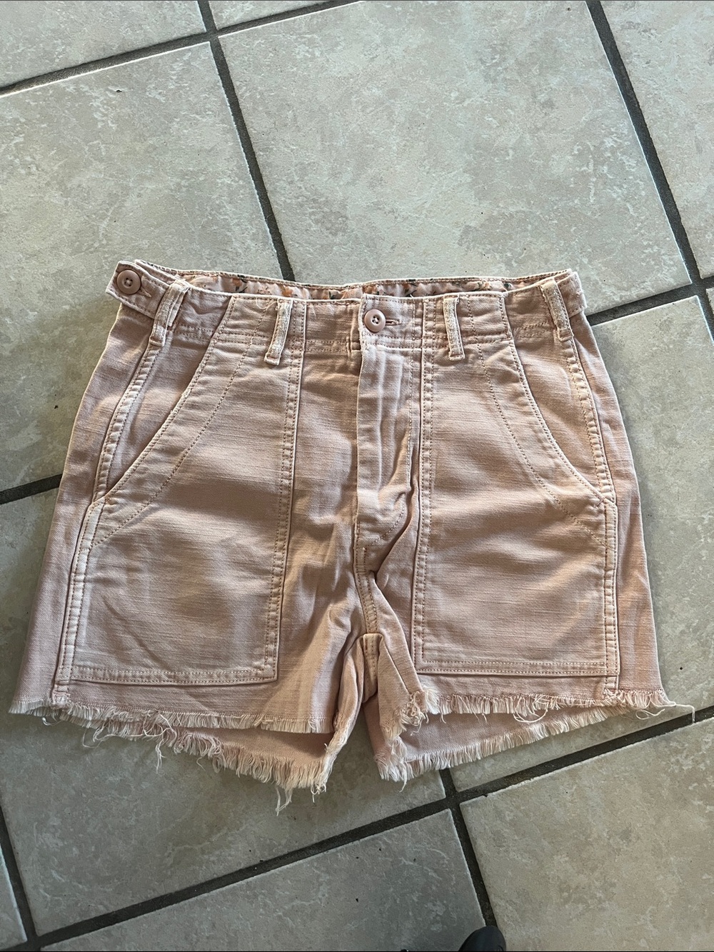 American Eagle Outfitters Adjustable Frayed Hem Jean Shorts - Dusty Pink